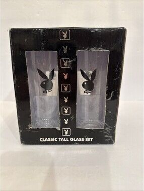 Vintage Playboy Classic Tall Glass Set of 4 New Highball Iced Tea 7.25” H